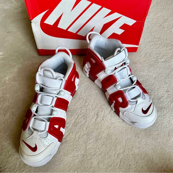 nike air uptempo white and red